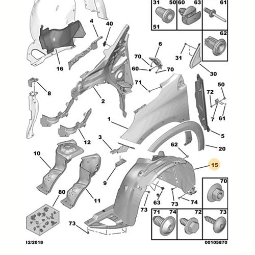 RHF Wheel Arch Liner - Peugeot 2008 2016-2019 | 9678811280