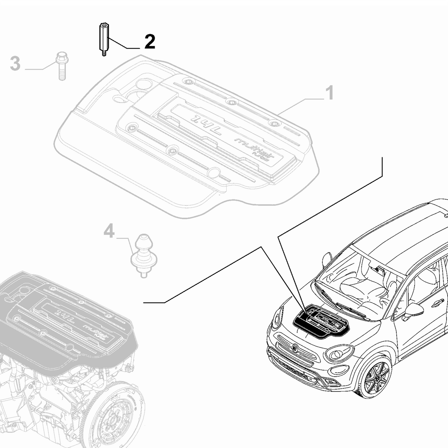 1x Genuine Engine Cover - Fiat 500X 2015-Onwards 1.4 Petrol | 55266109