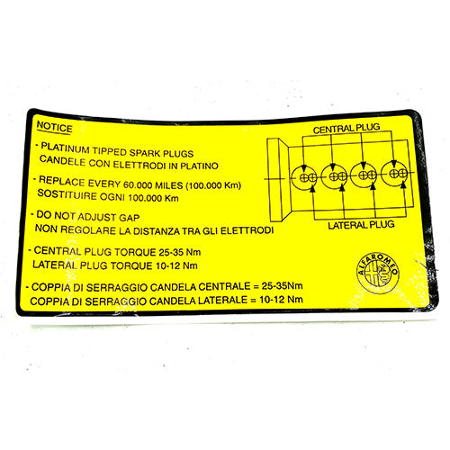 Under Bonnet Warning Sticker - 916 GTV & Spider 1.8 & 2.0 Twin Spark | 60617182