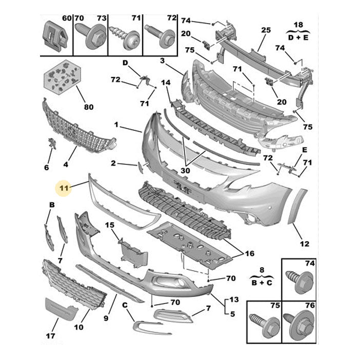 Genuine Front Bumper Trim - Peugeot 2008 2016-2019 | 98154400XU