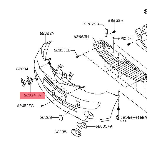 Genuine Right Front Bumper Finisher - Nissan | 62256BH00H