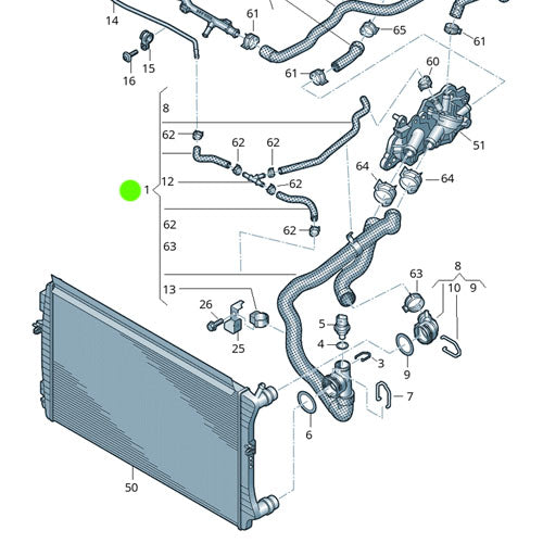 Genuine Coolant Radiator Hose - SEAT | 2Q0121049AK