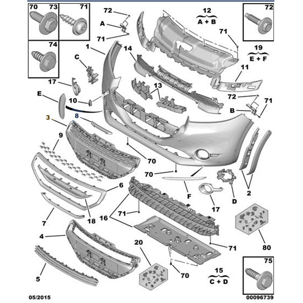 Front Grille Chrome Inserts - Peugeot 208 2013-2019 | 9803264280