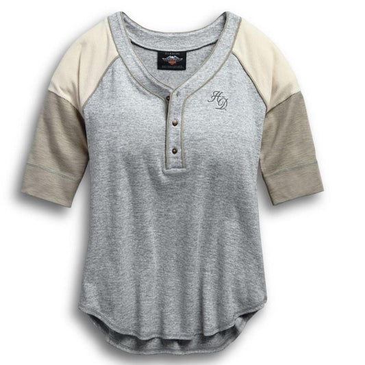 Harley Davidson - Women's Cotton Slub Ribbed Henley Tee | Z96710-19VW/001W