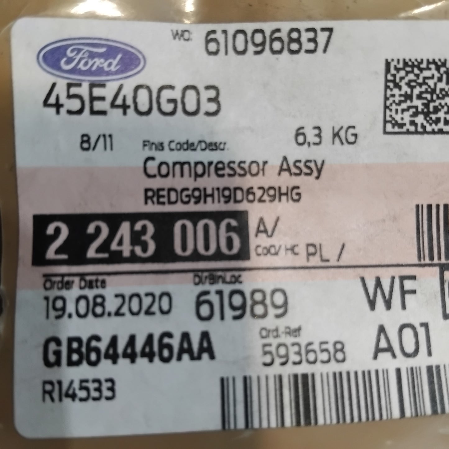 Genuine AC Compressor Assembly - Ford Focus / Mondeo / Transit | 2243006
