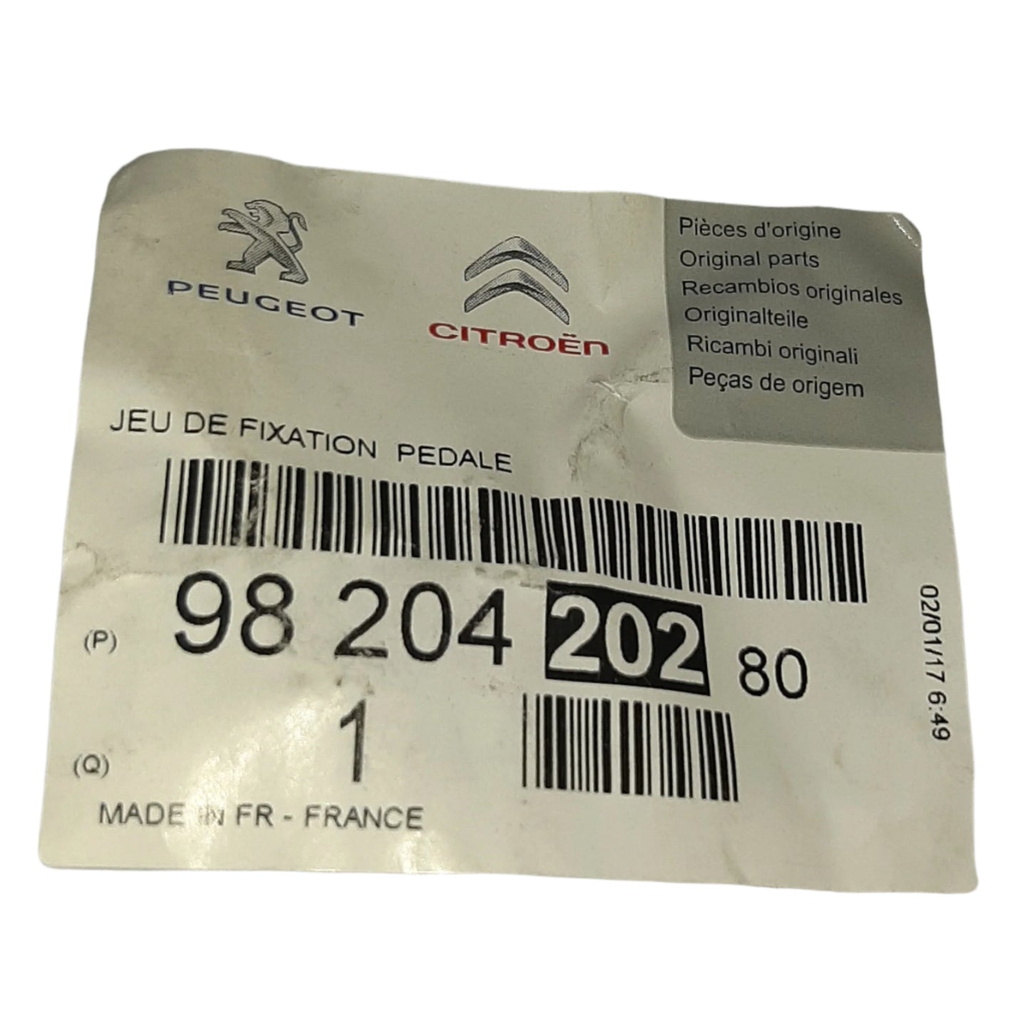 Genuine Peugeot Pedal Fix Set | 9820420280