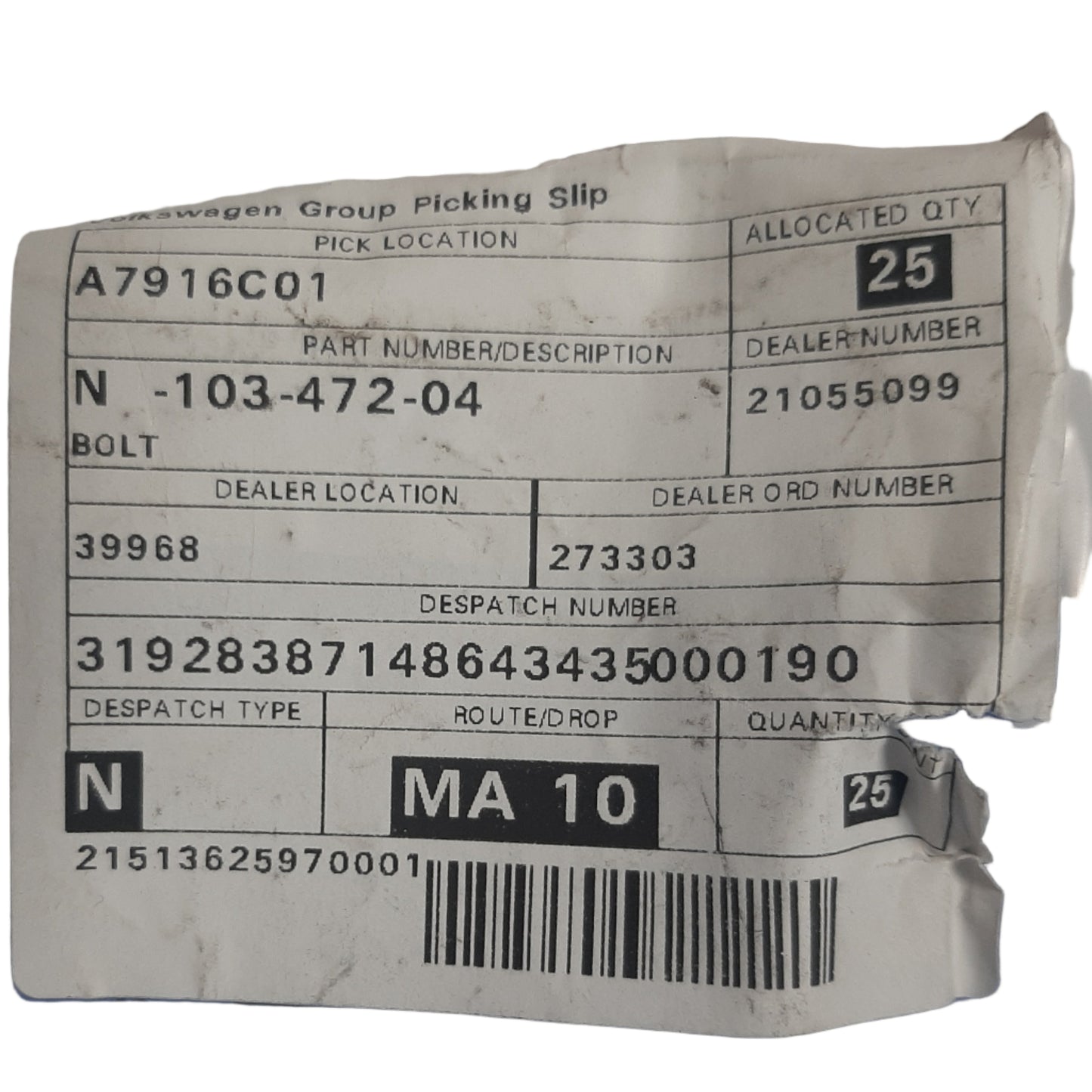 Genuine Seat Bolt | N10347204