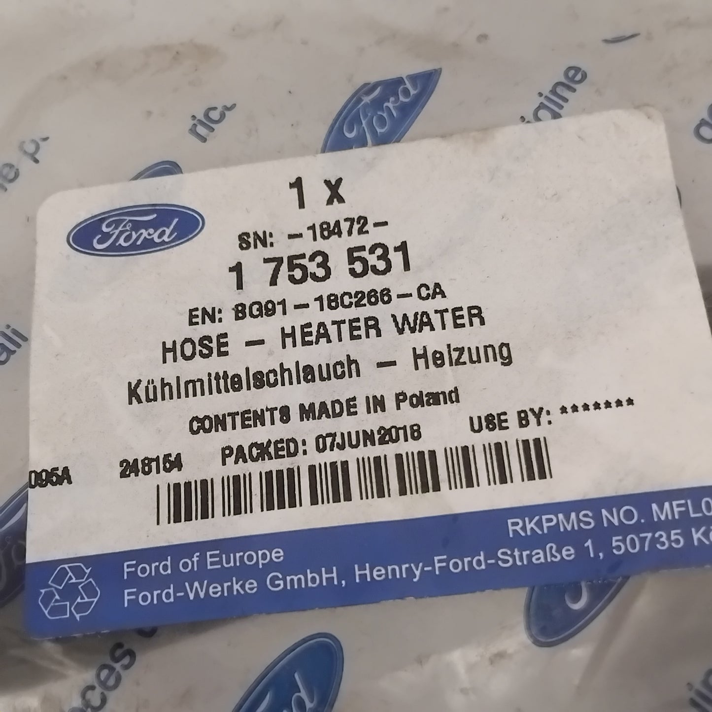 Genuine Ford Hose - Heater Water | 1753531