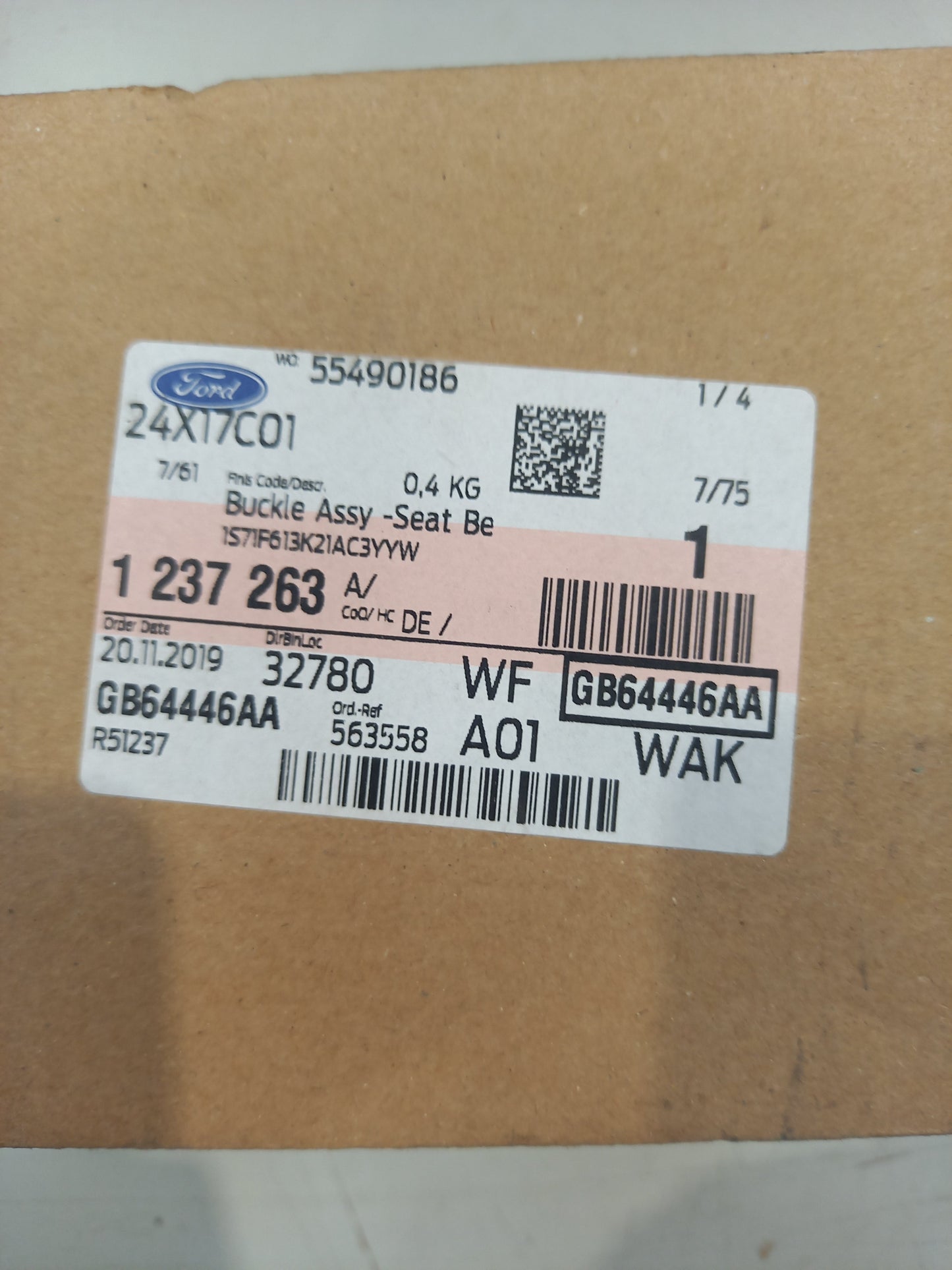 Genuine Ford Buckle Assy - Seat Belt | 1237263