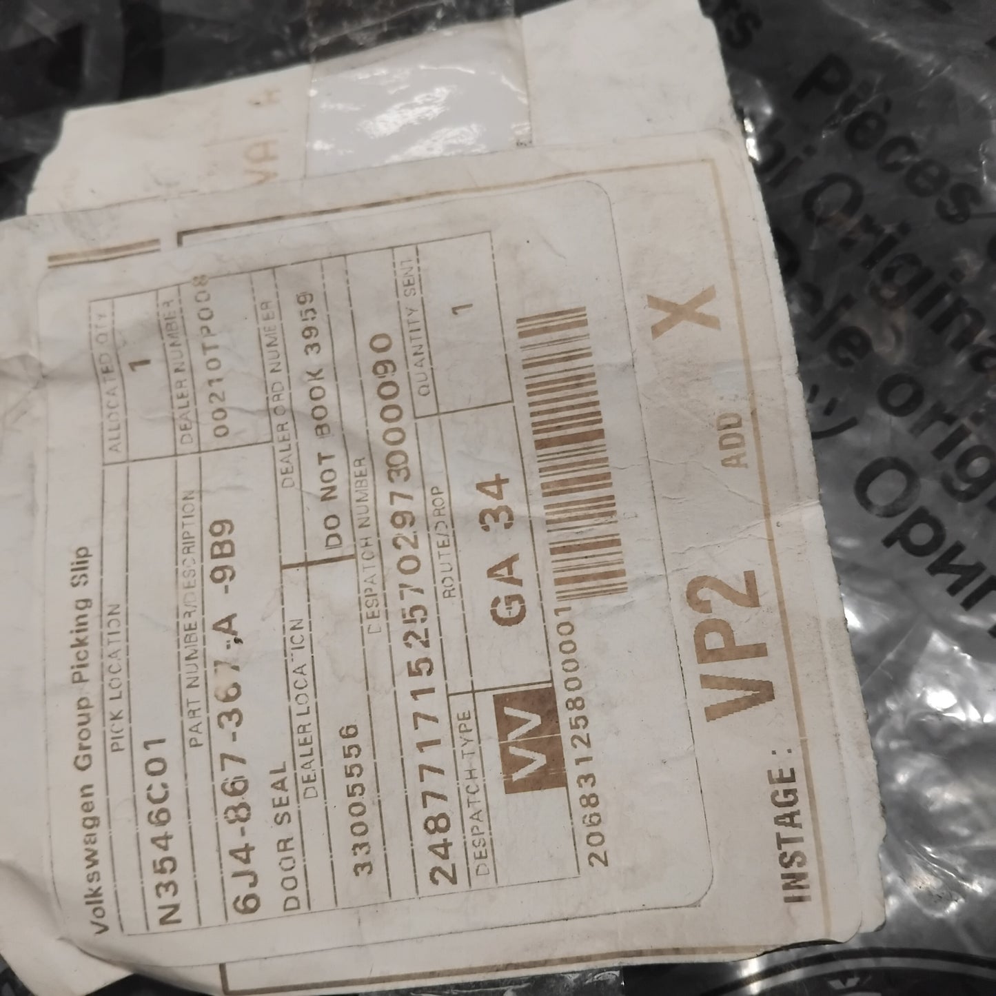 Genuine SEAT Door Seal | 6J4867367A9B9