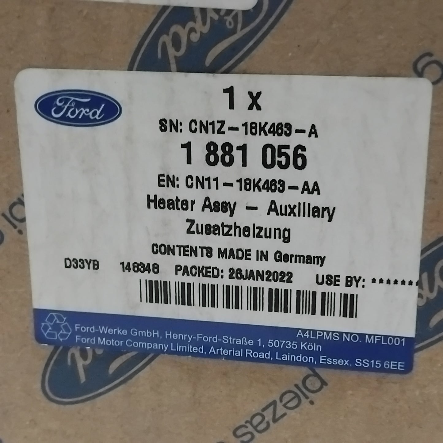 Genuine Ford Heater Assy - Auxiliary | 1881056