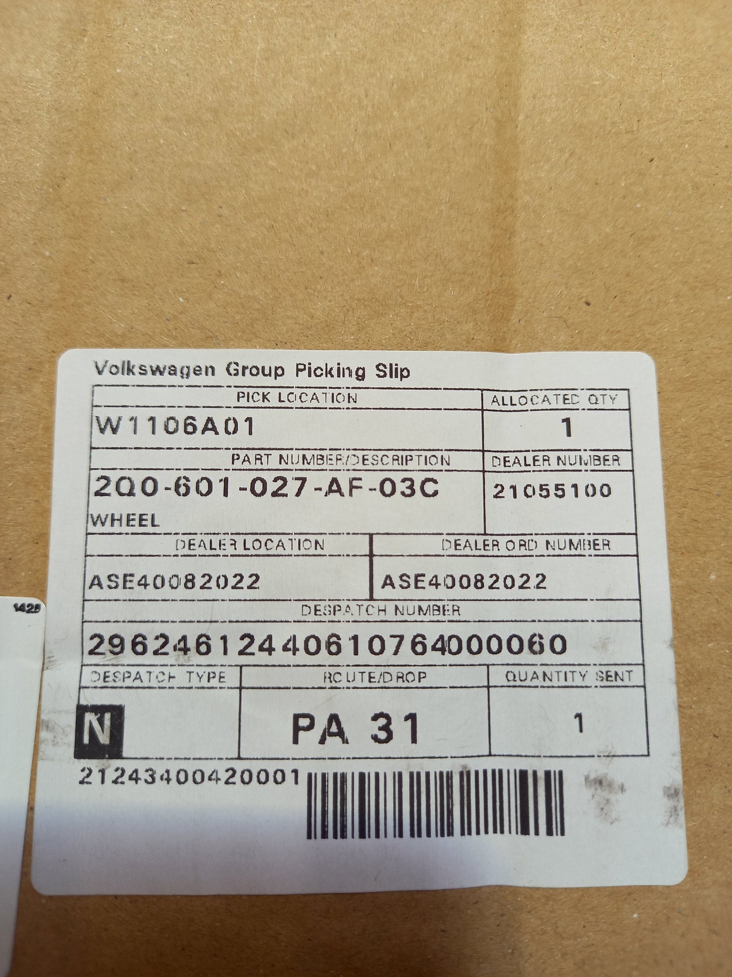 Genuine SEAT Wheel | 2Q0601027AF03C