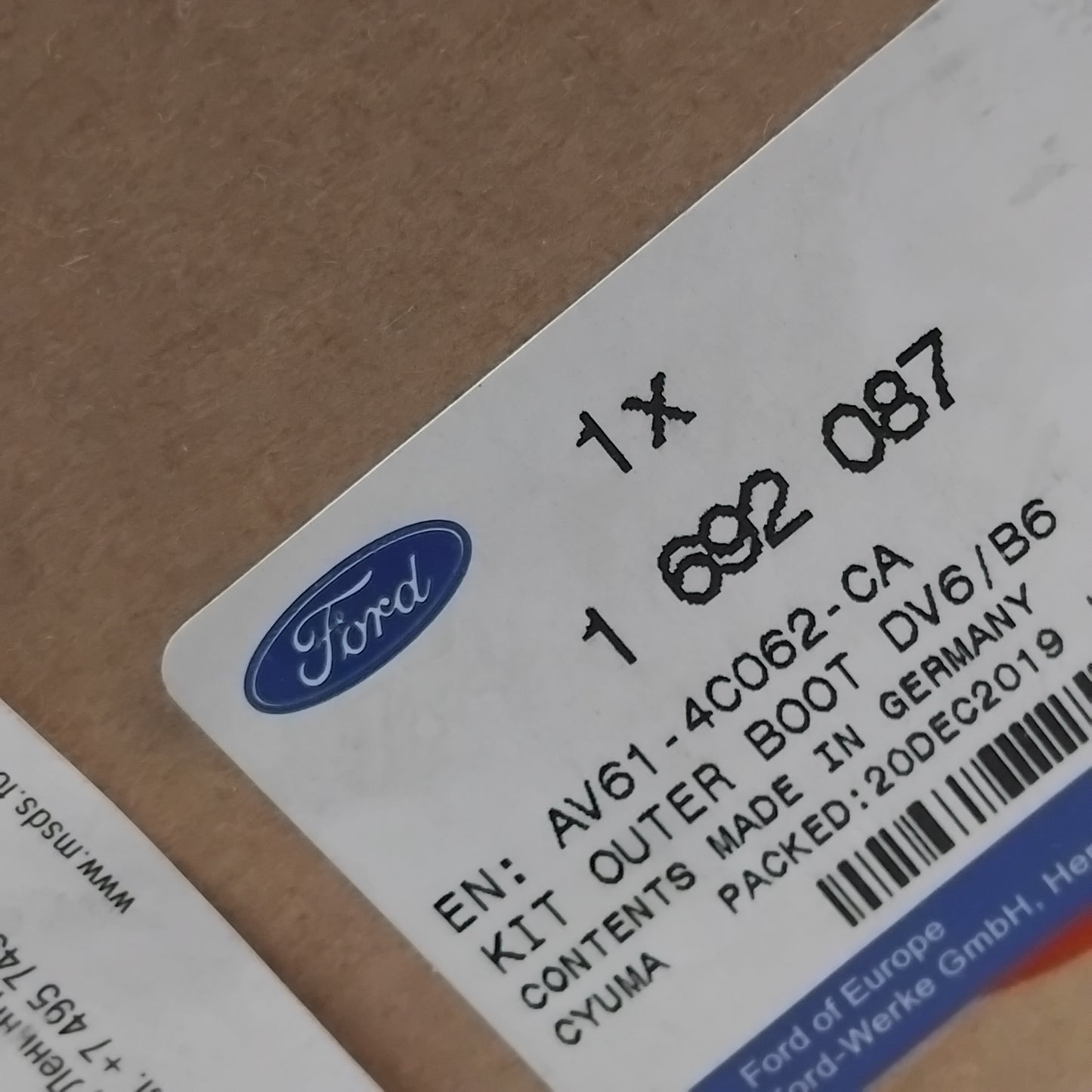 Genuine Ford Kit - Boot | 1692087