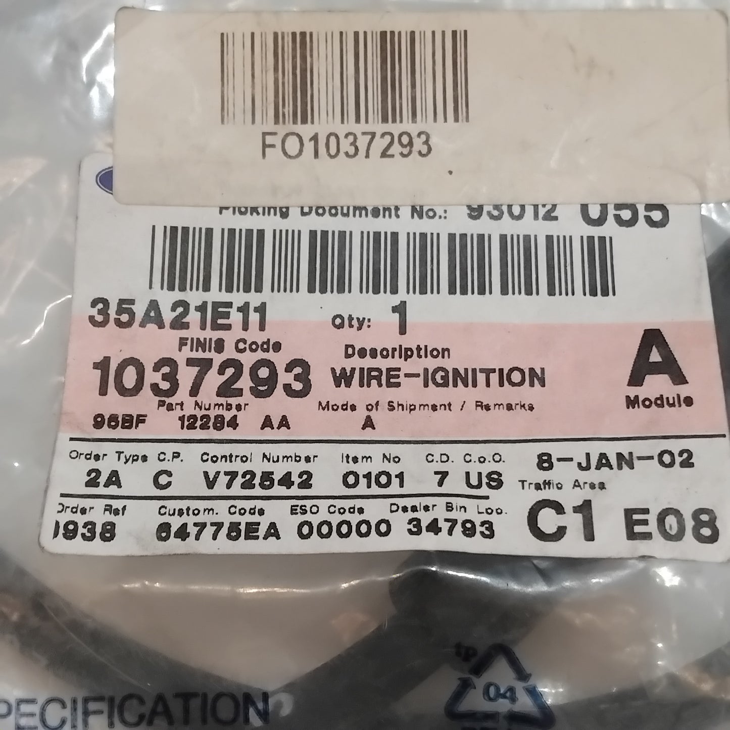Genuine Ford Wire Assy - Ignition | 1037293