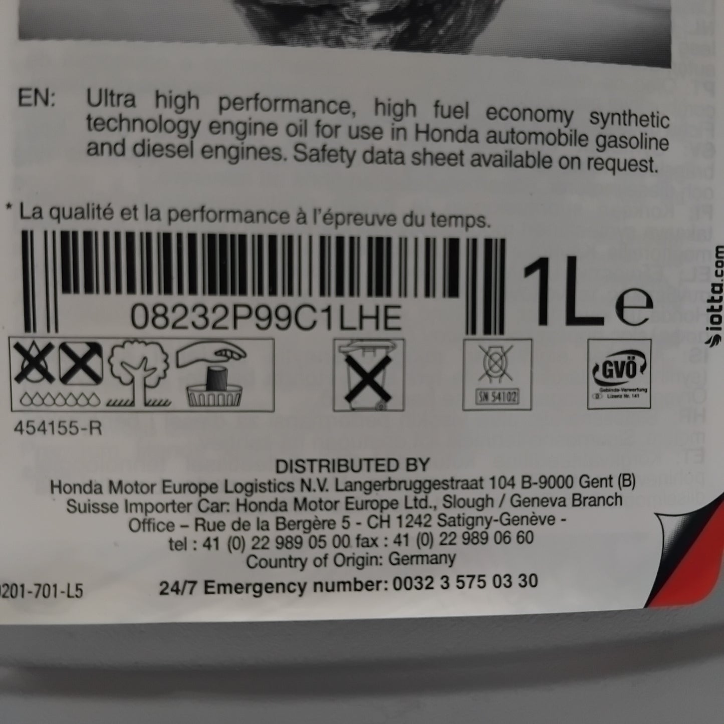 Genuine Honda Fully Synthetic Engine Oil 5W30 - 1 Litre | 08232P99C1LHE