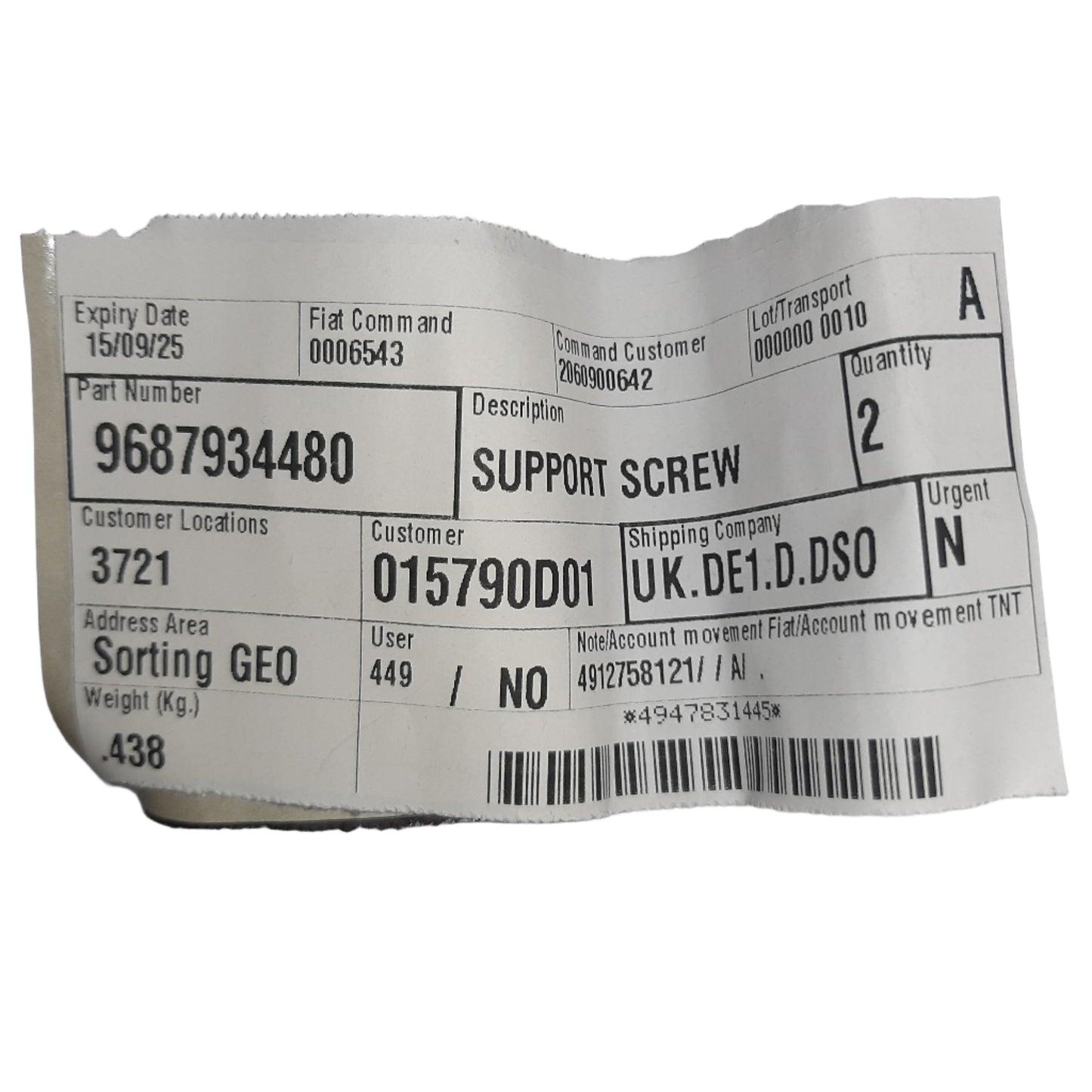 Genuine Peugeot Support Screw | 9687934480