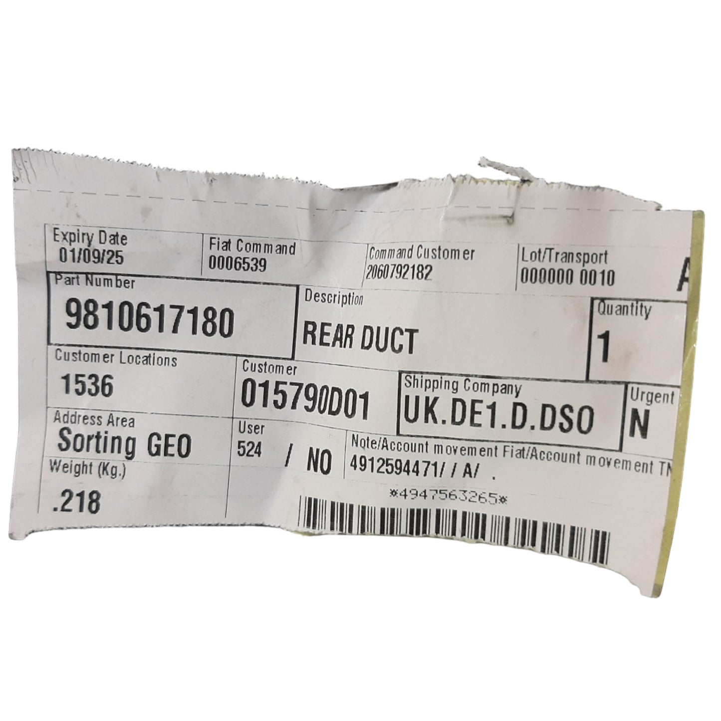 Genuine Peugeot Rear Duct | 9810617180