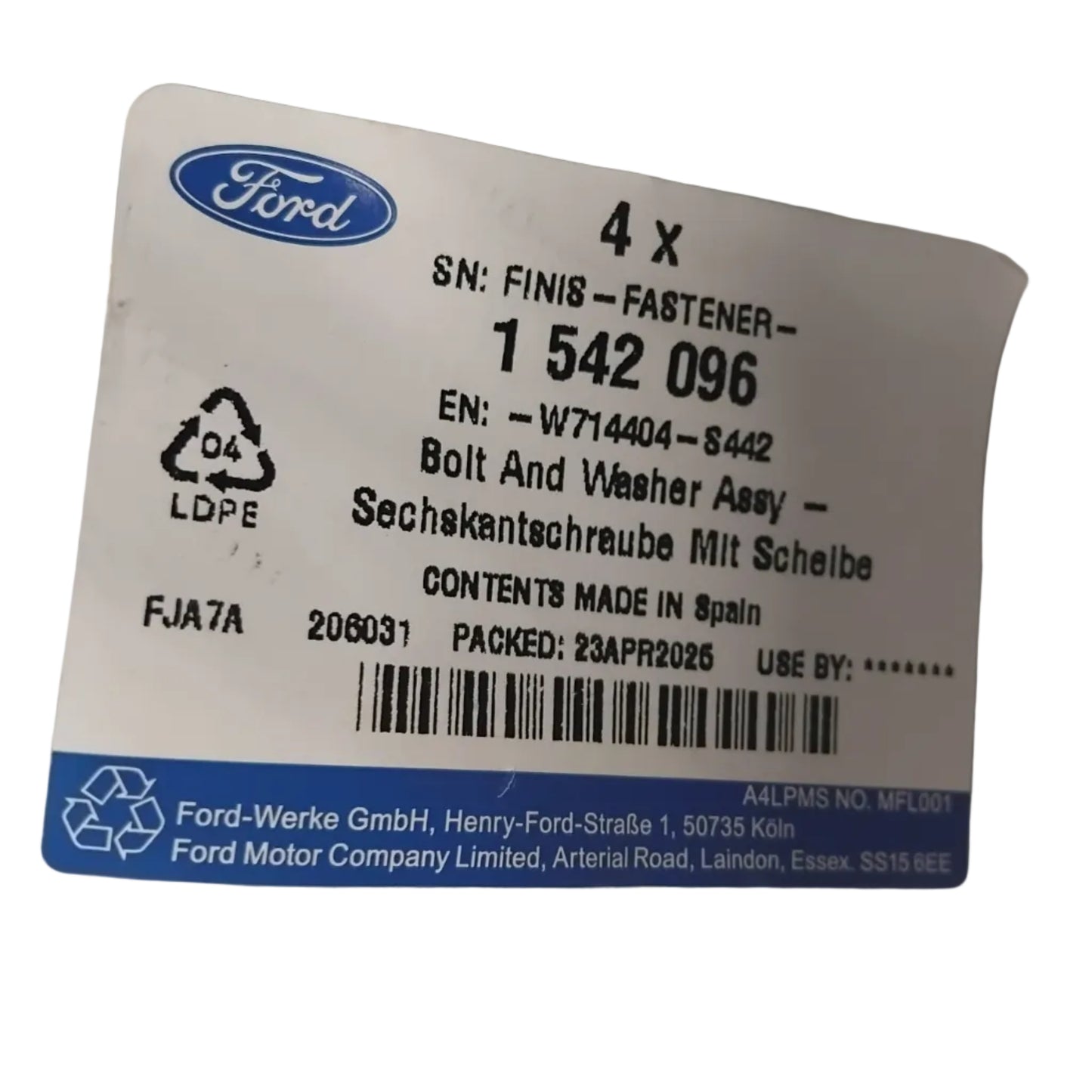 Genuine Ford Bolt And Washer Assy | 1542096