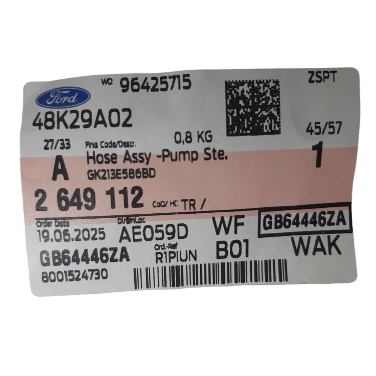 Genuine Ford Hose Assy - Pump To Steering Gear | 2649112