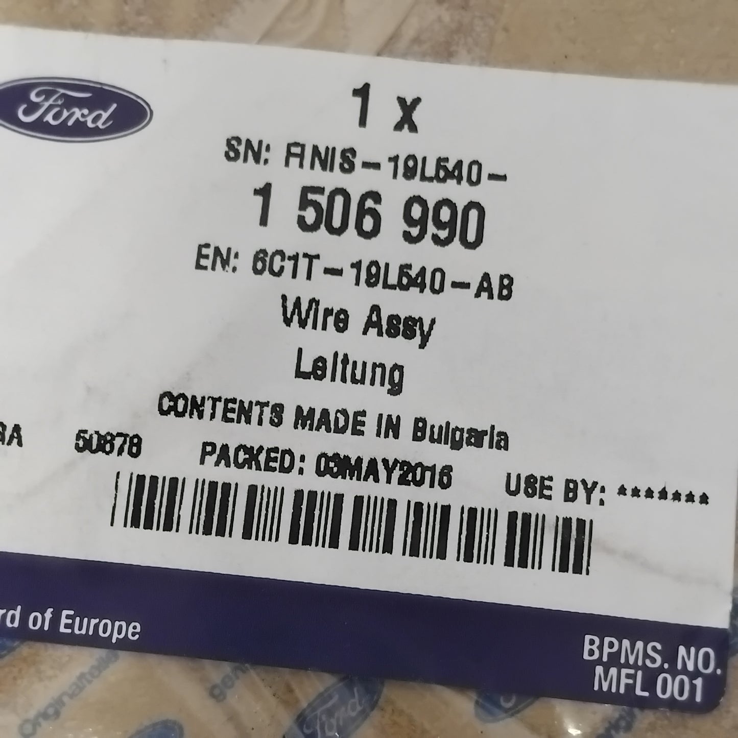 Genuine Back Door Closure Wiring - Ford Transit 2007-2014 | 1506990