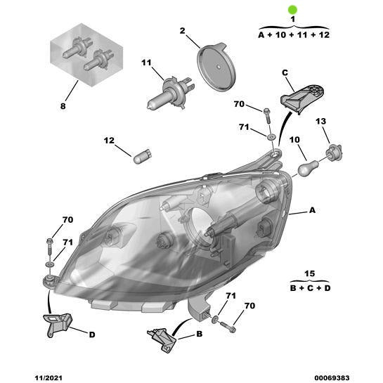 Genuine Peugeot Nearside Headlight Assembly - Citroen Nemo 2008-2015 Petrol | 1634151780