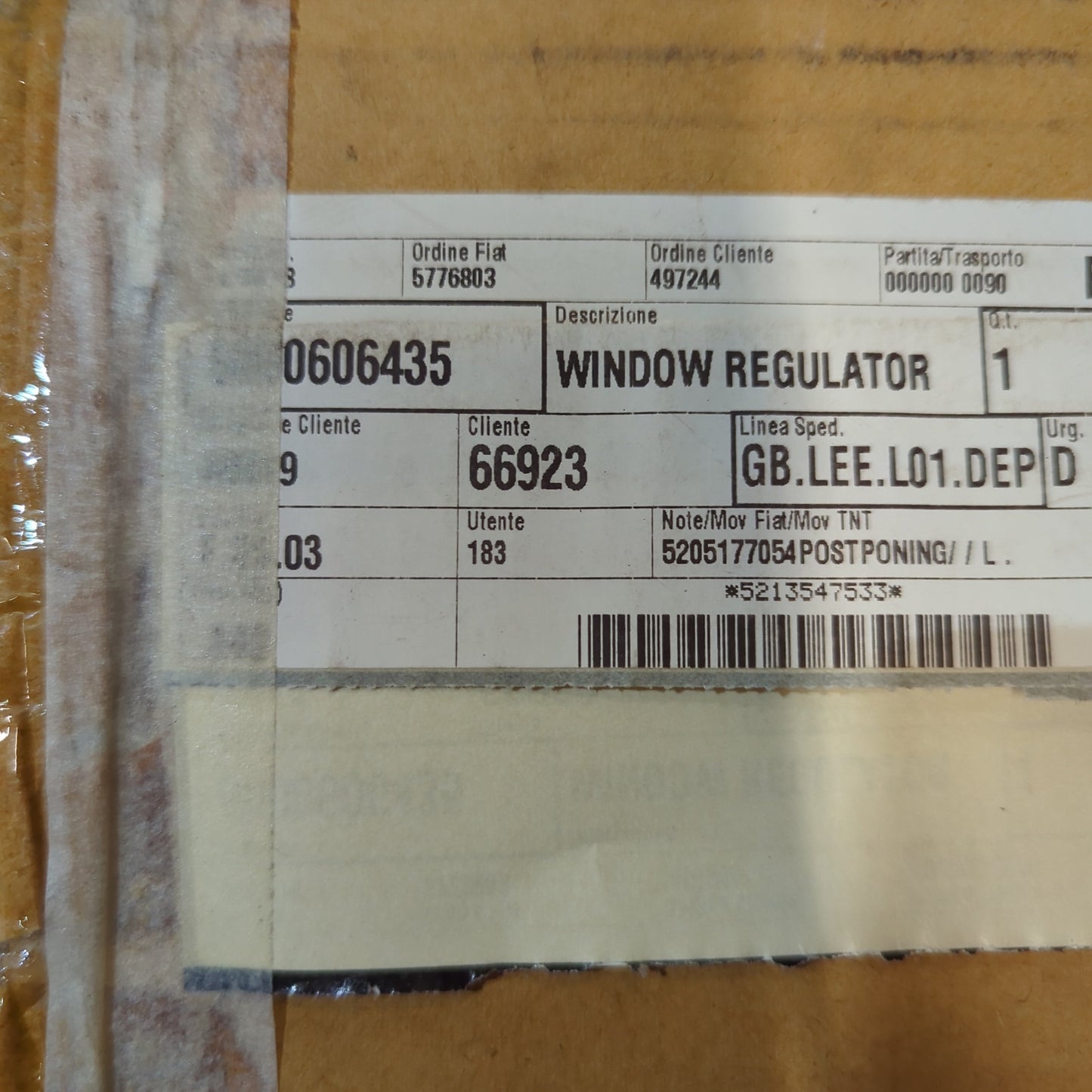 Genuine Rear Door Window Regulator - Fiat Fullback 2016-2019 | 6000606435