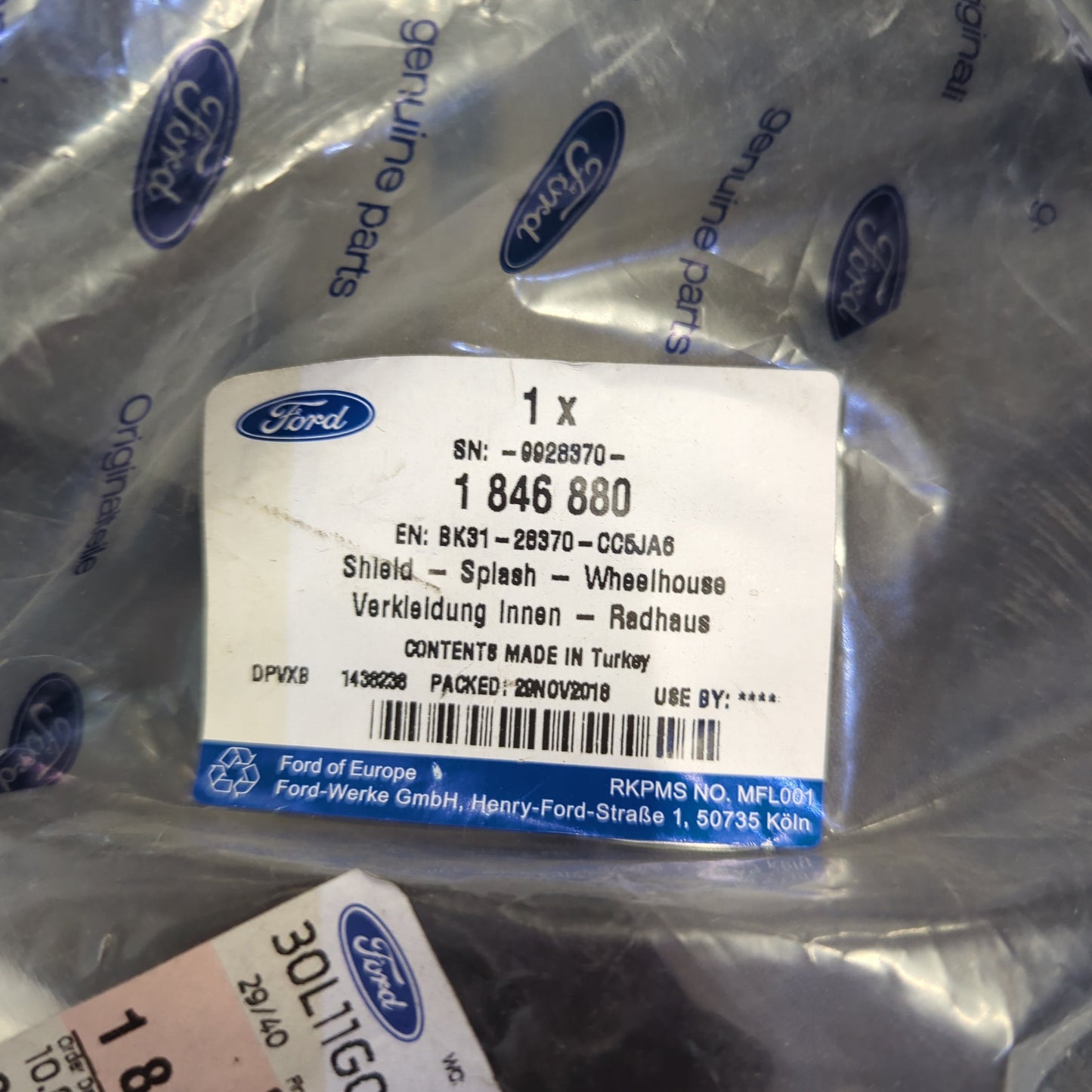 Genuine Rear Right Wheelhouse Splash Shield - Ford Transit 2014-2020 | 1846880