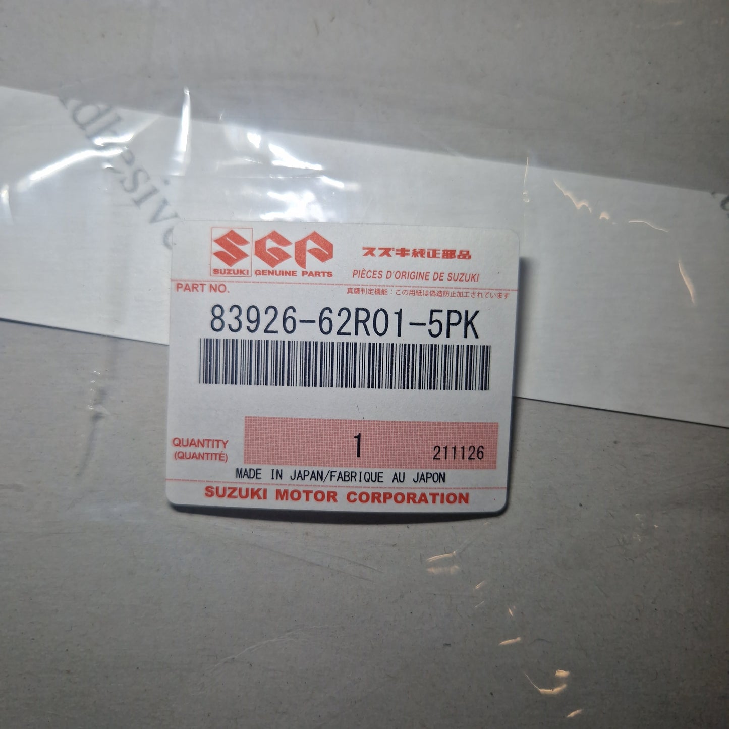 Genuine Suzuki Tape,Rr Dr Outer Roof, | 83926-62R01-5PK