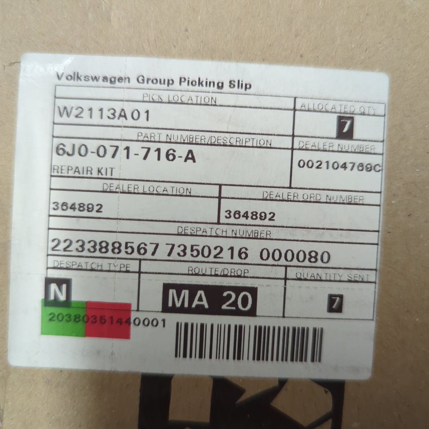 Genuine Spare Wheel Tool Kit - SEAT | 6J0071716A