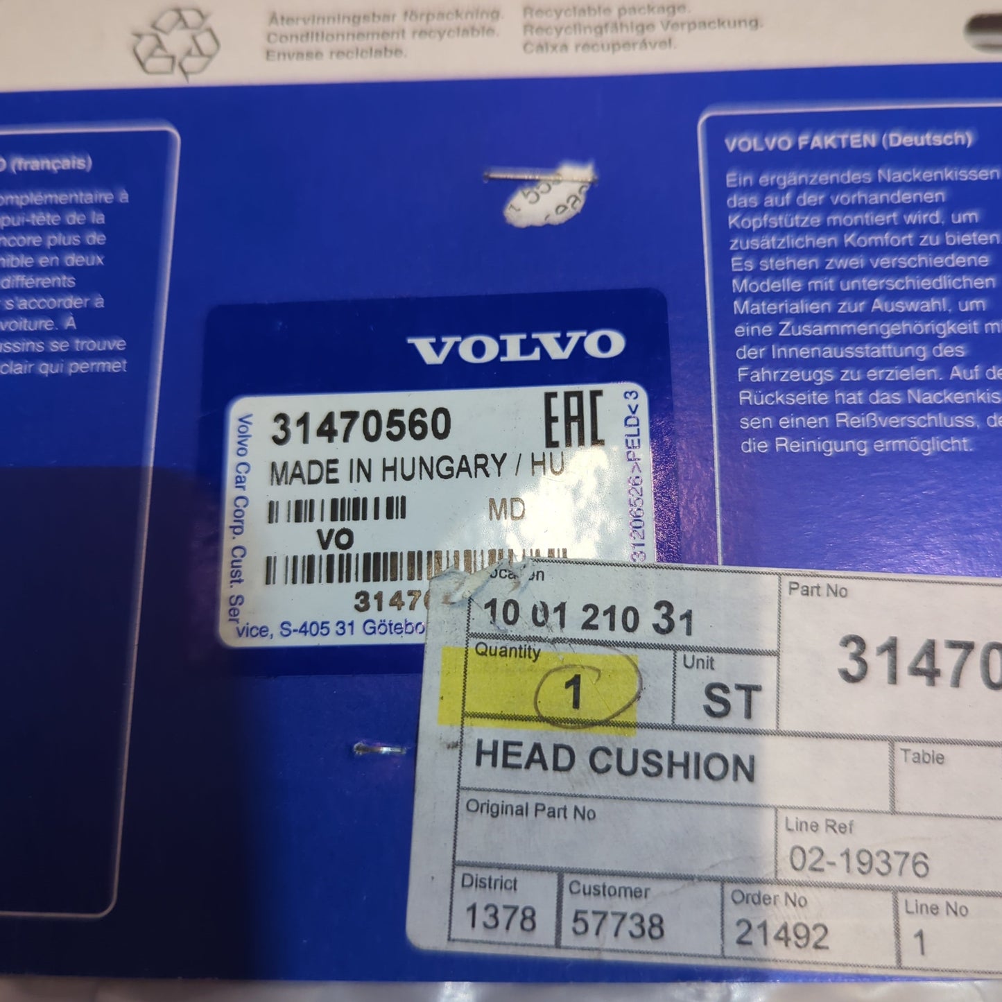 Genuine Volvo Head Cushion | 31470560