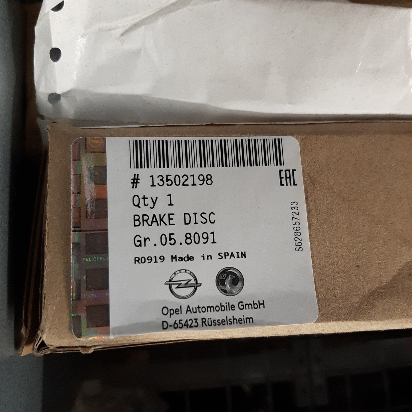 Genuine Vauxhall Brake Disc | 13502198