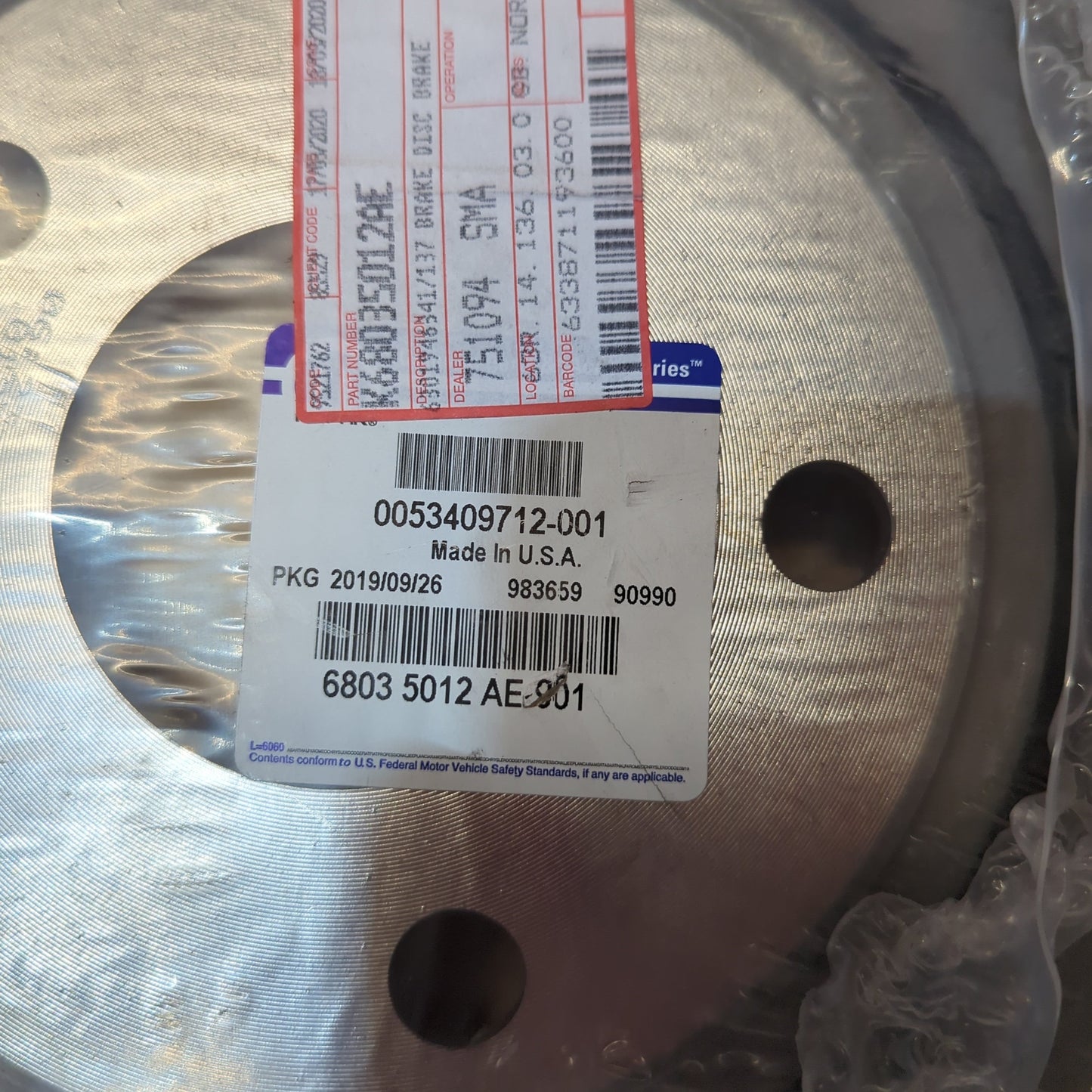 1x Genuine Brake Disc - Jeep Grand Cherokee / Dodge Durango 2020 | K68035012AE