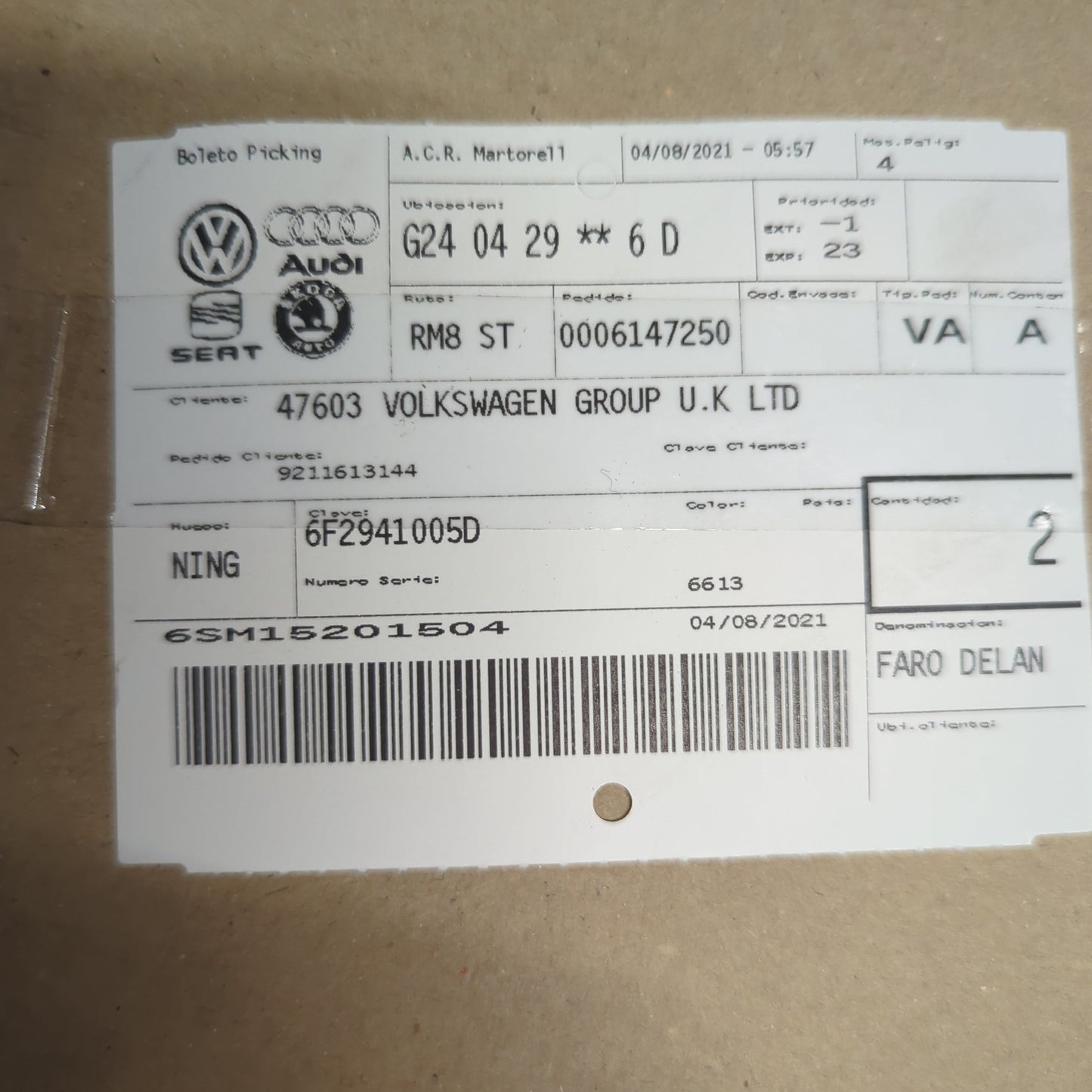 Genuine SEAT Headlamp | 6F2941005D