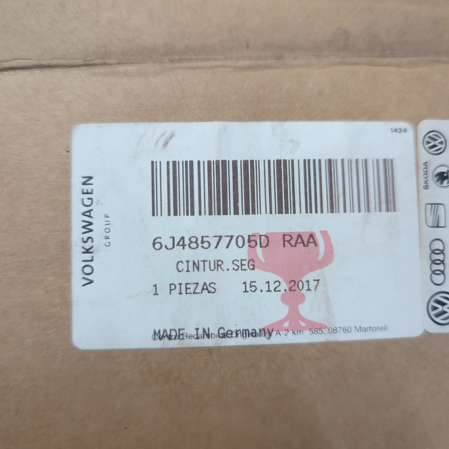 Genuine Three Point Seat Belt - SEAT Ibiza 2013-2017 | 6J4857705DRAA
