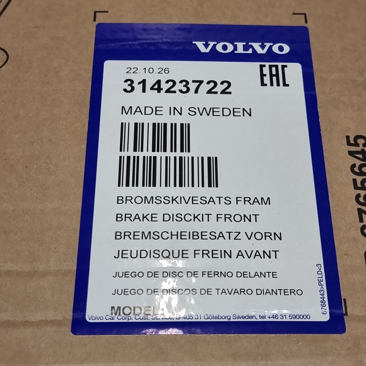1x Genuine Front Brake Disc - Volvo V90 MK2 | 31423722