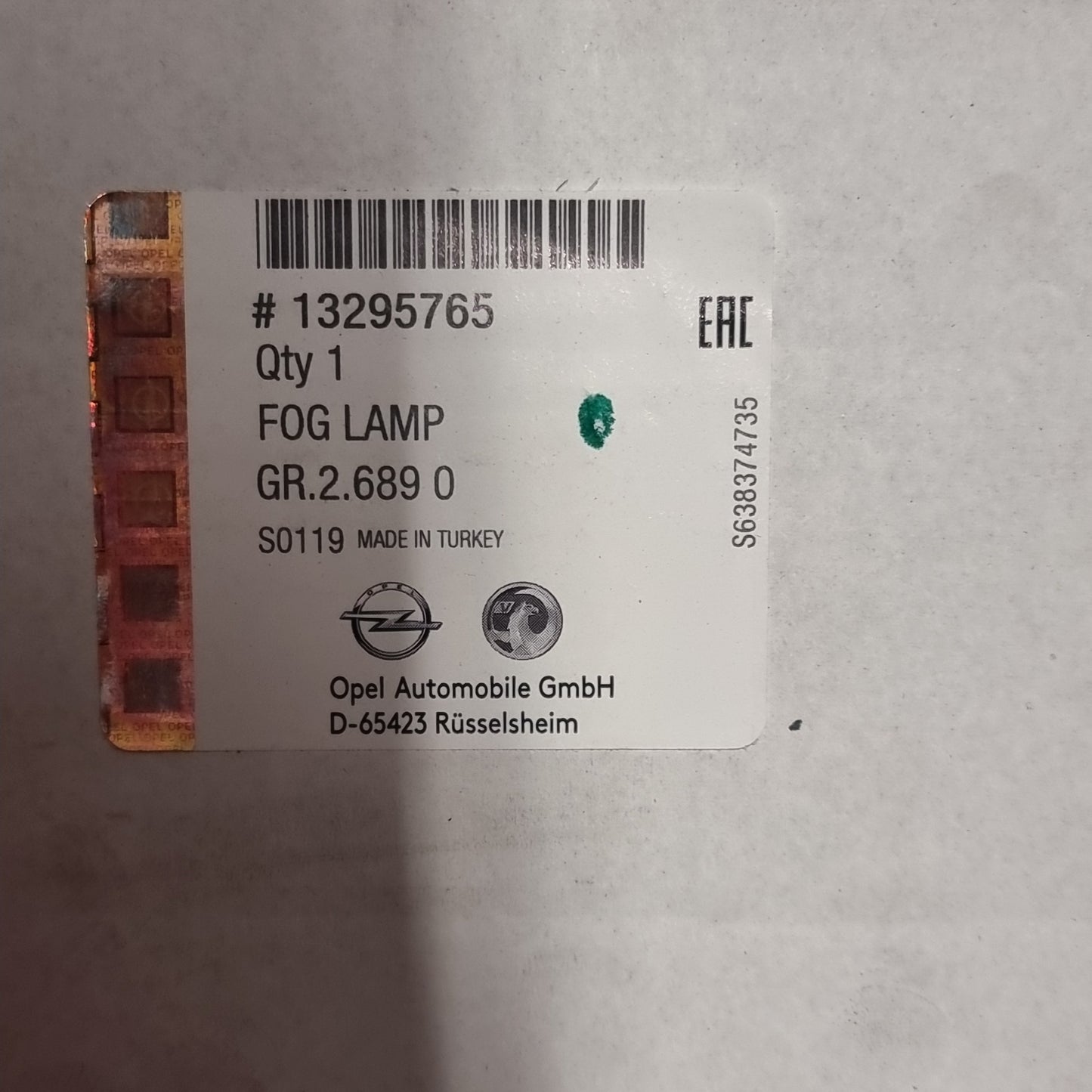 Genuine Vauxhall Rear Fog Light | 13295765