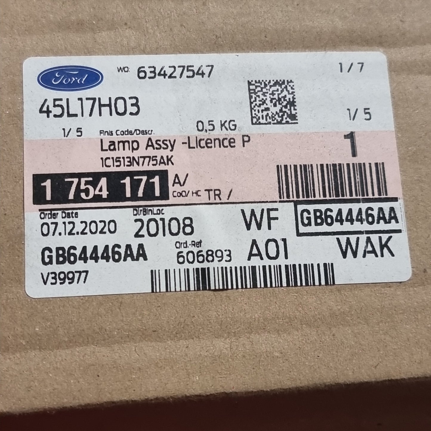 Genuine Number Plate Light and Badge - Ford Transit Mk7 | 1754171