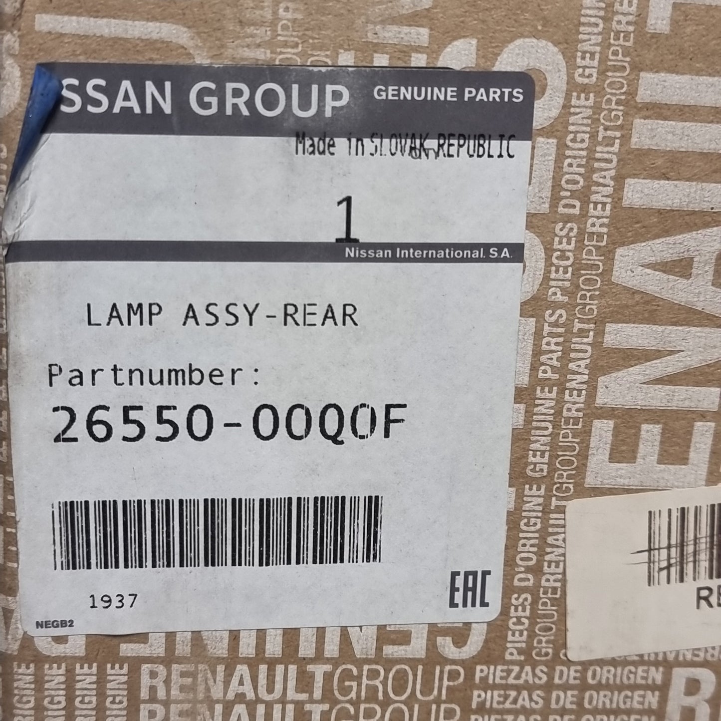 Genuine Rear Right Tailgate Lamp - Nissan NV400 | 2655000Q0F