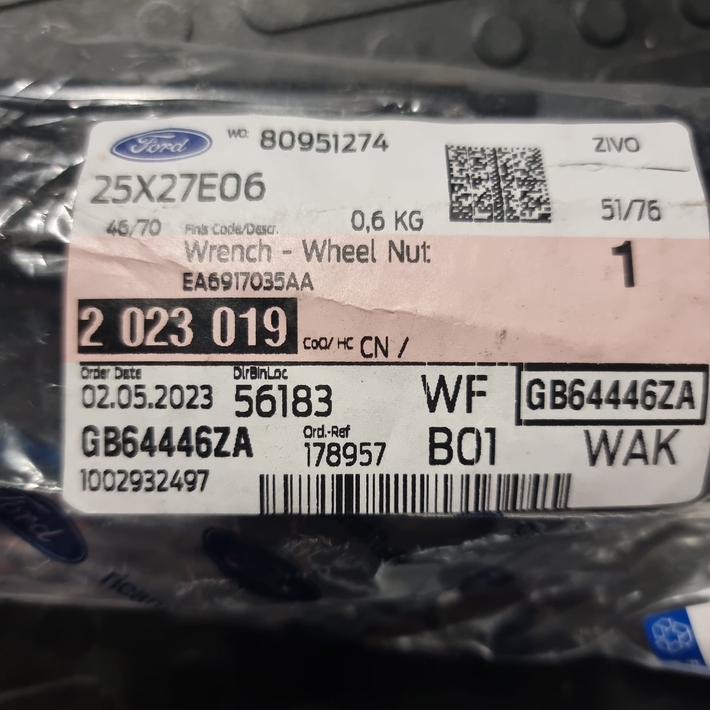 Genuine Spare Wheel Nut Wrench - Ford KA 2016-2019 | 2023019
