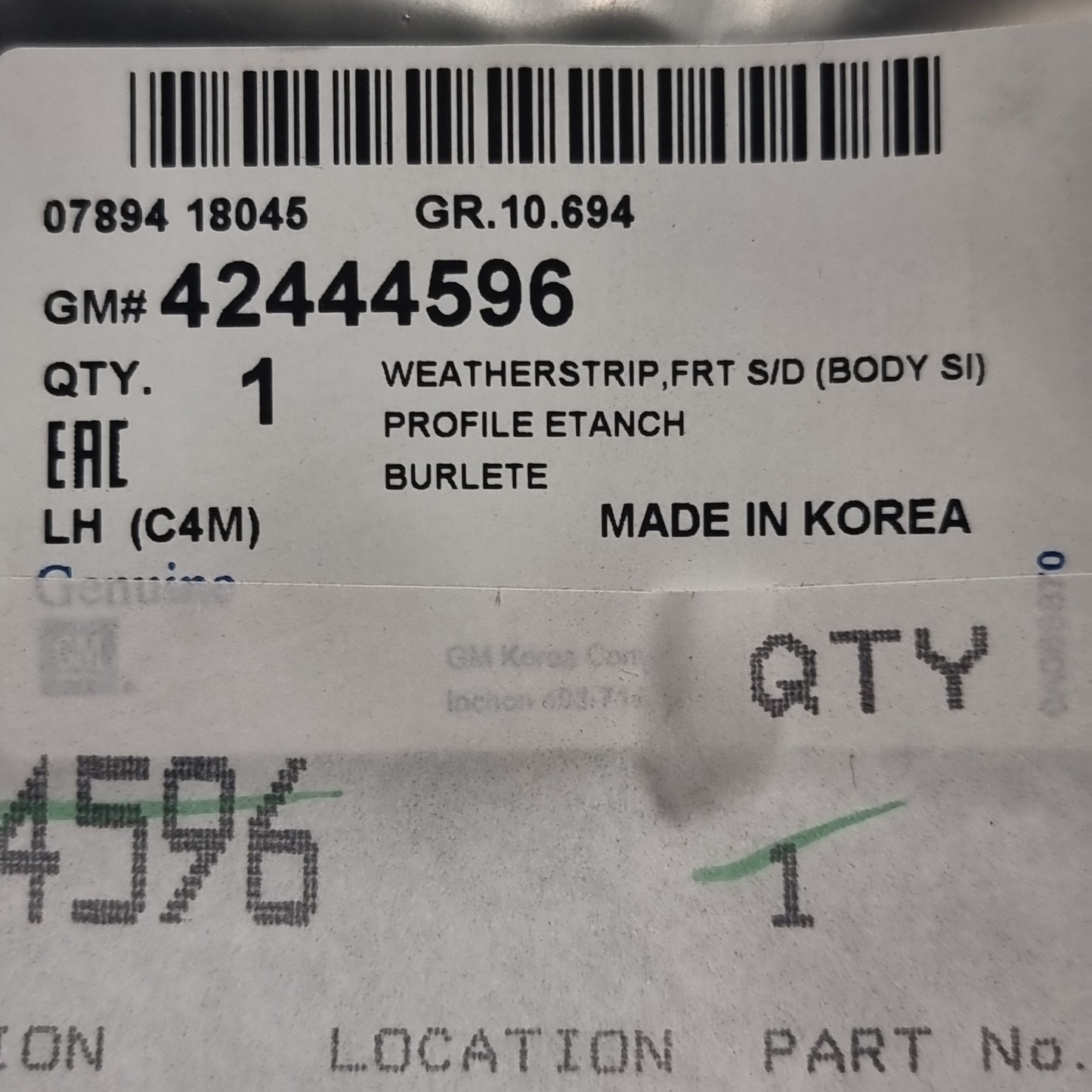 Genuine Front Left Door Weatherstrip - Vauxhall Viva 2015-2018 | 42444596