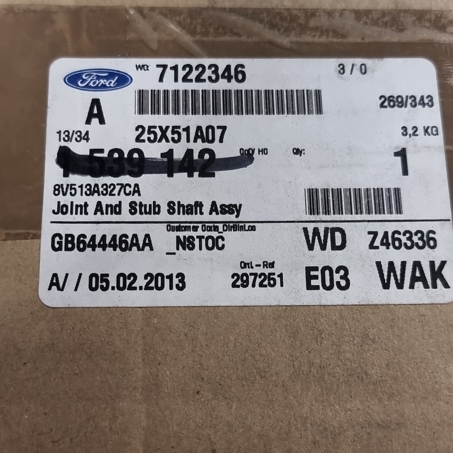 Genuine Front Half Drive Shaft - Ford Fiesta Mk6 2008 | 1837849