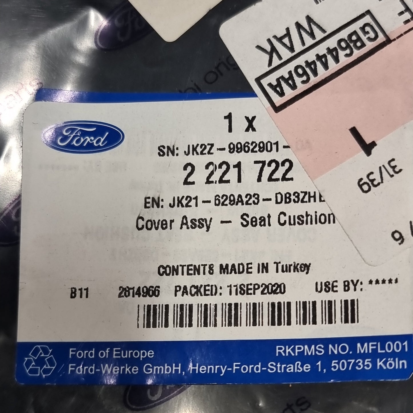 Genuine Seat Cushion Cover - Ford Transit / Tourneo 2018-2023 | 2221722