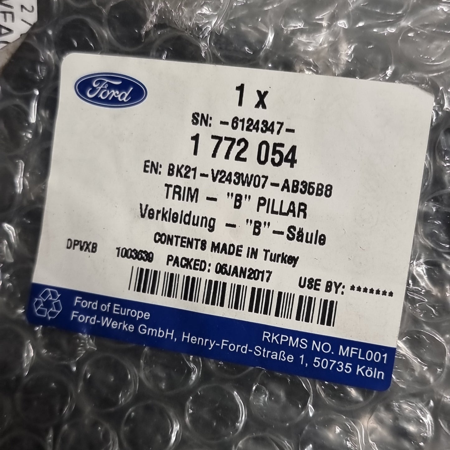 Genuine Left B Pillar Trim - Ford Transit 2012-2018 | 1772054