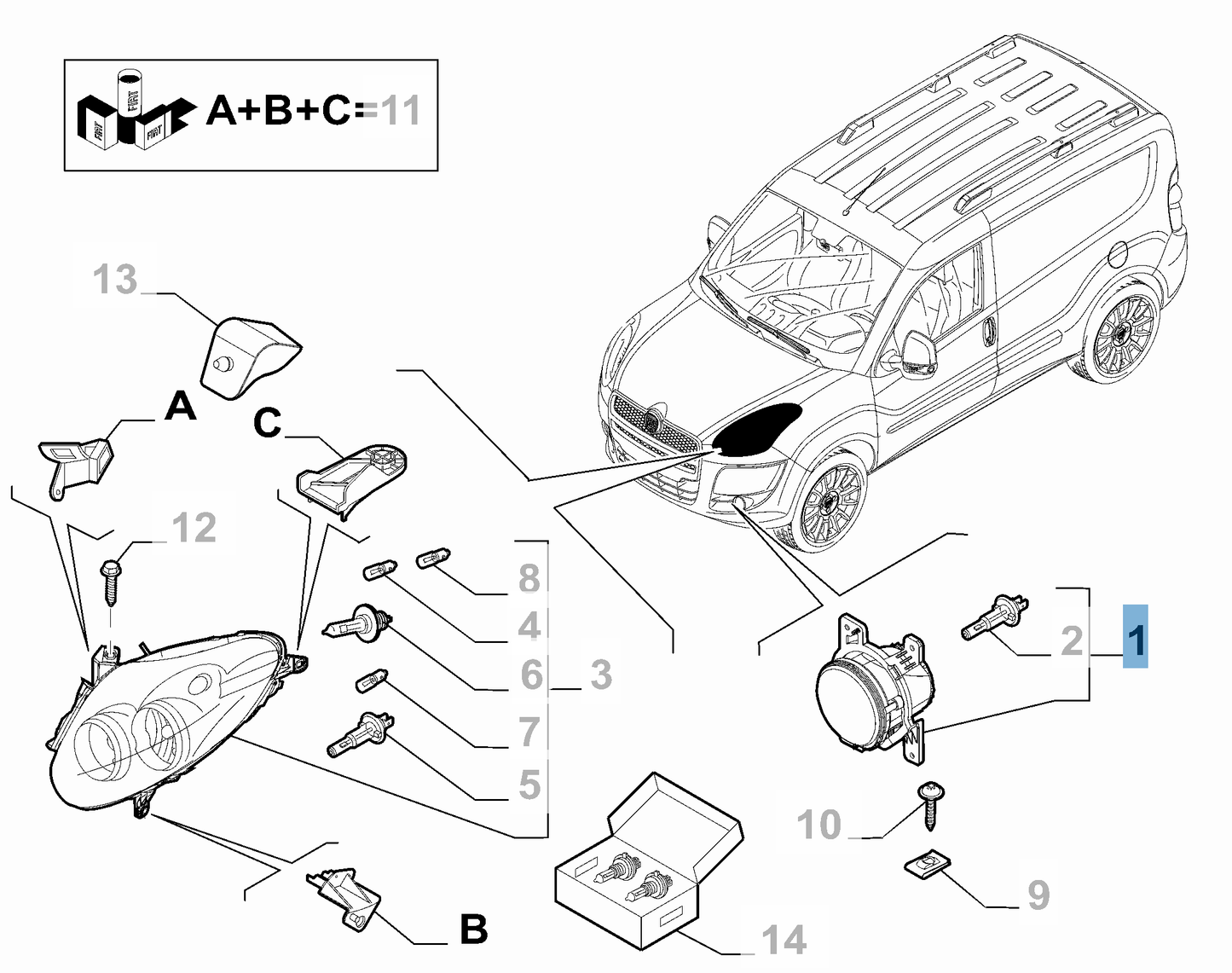 Fog Lamp Left Hand Side - Fiat Doblo 2011 Onwards | 51814483