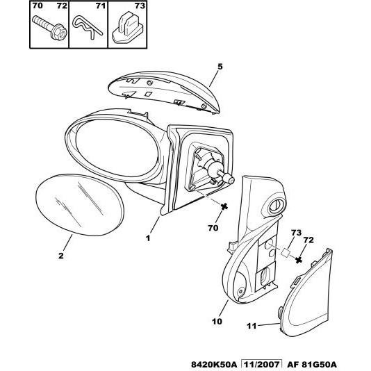 Nearside Side Door Mirror Glass - Citroen C1 2005-2009 Petrol | 8151HY