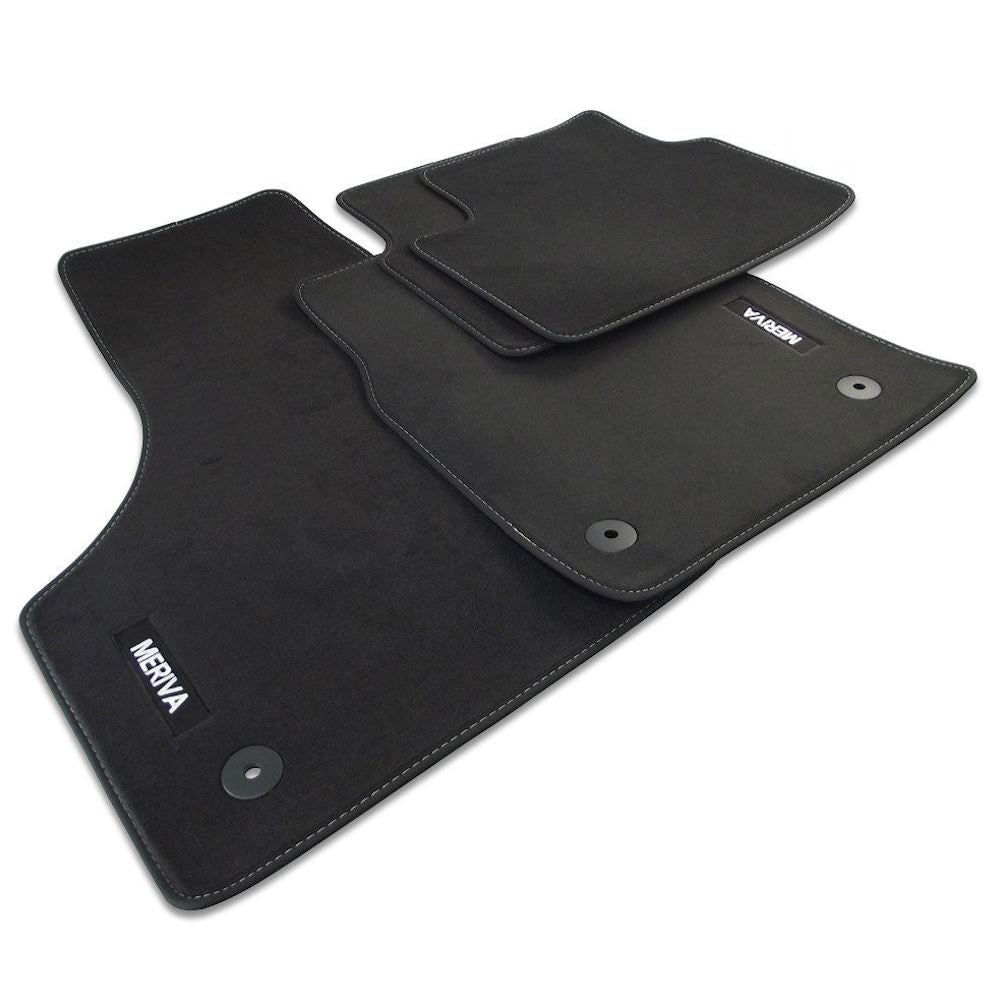 Velour Car Mats - Vauxhall Meriva B 2010 - Black with Stitched Edges | UKCVA006