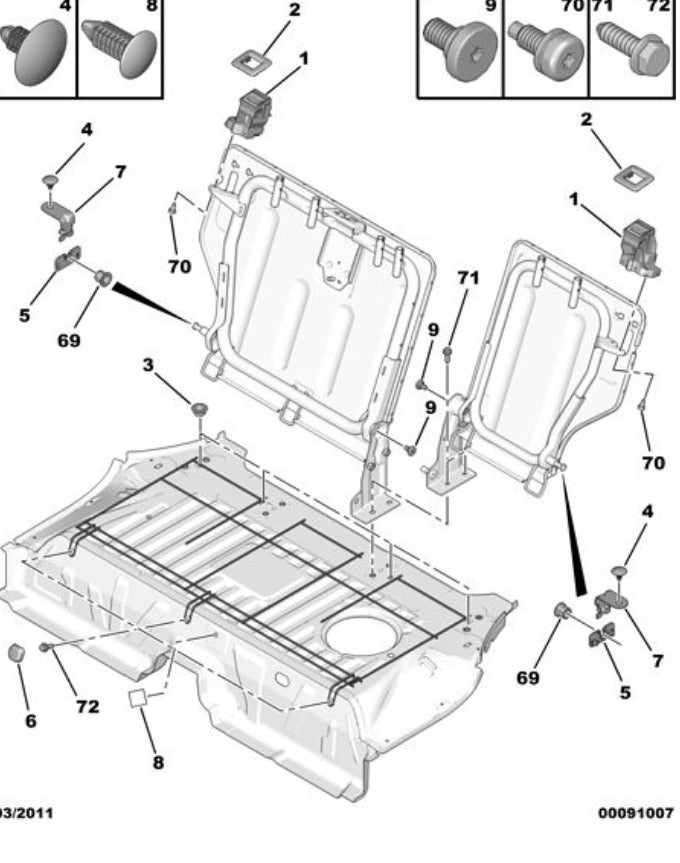 Rear Seat Fixing Clip - Citroen C3 2009-2013 | 6992W9