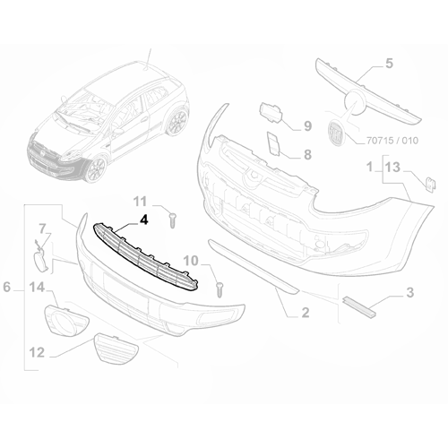 Genuine Front Bumper Grille - Fiat Punto 2009-2012 | 735511757