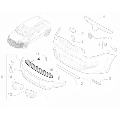 Genuine Front Bumper Grille - Fiat Punto 2009-2012 | 735511757