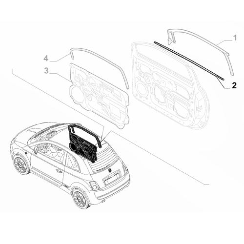 Genuine Front Left Door Weatherstrip - Fiat 500 2007-2015 | 51785409